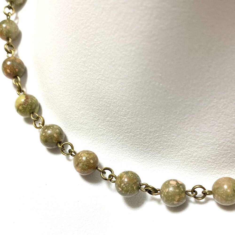 Genuine Earthy Unakite  Necklace, Gemstone Bronze Chain Layering Necklace